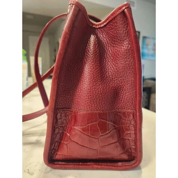 Vintage Brighton Croc Embossed Patent Double-Heart Structured Shoulder Bag - Picture 12 of 15